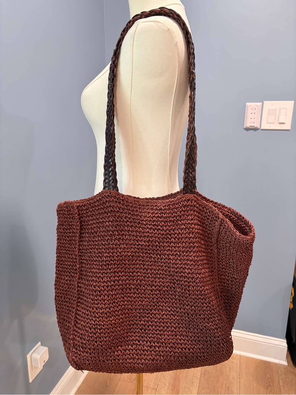 Talbots Brown Crochet Raffia Tote Shoulder Bag Size One Size